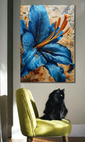 Abstract Blue Flower Canvas Wall Art
