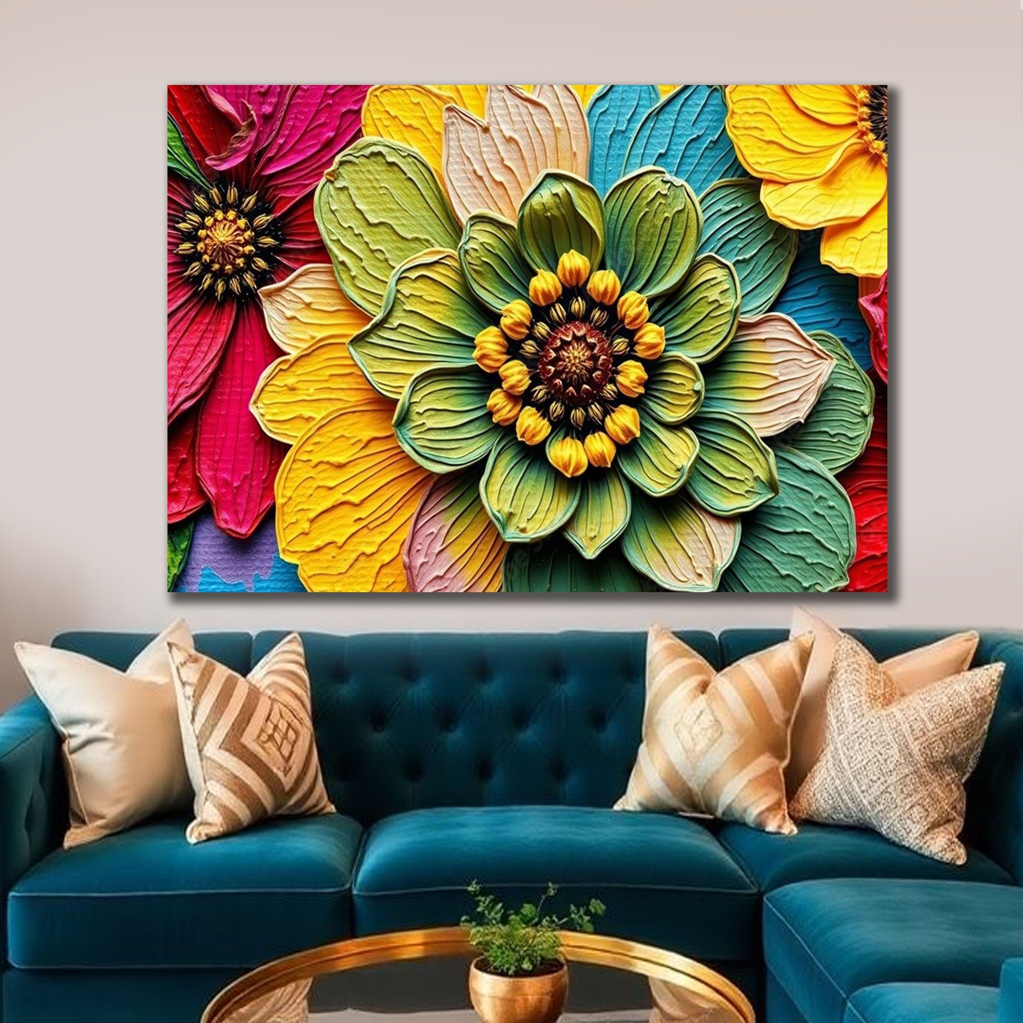 Vibrant 3D Sunflower Floral Abstract Canvas Wall Art