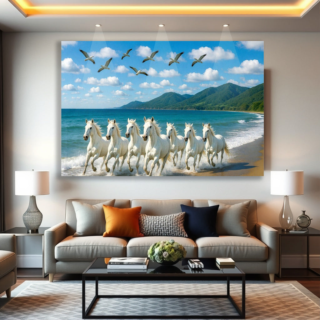 Majestic White Horses Ocean Splash Canvas Wall Art