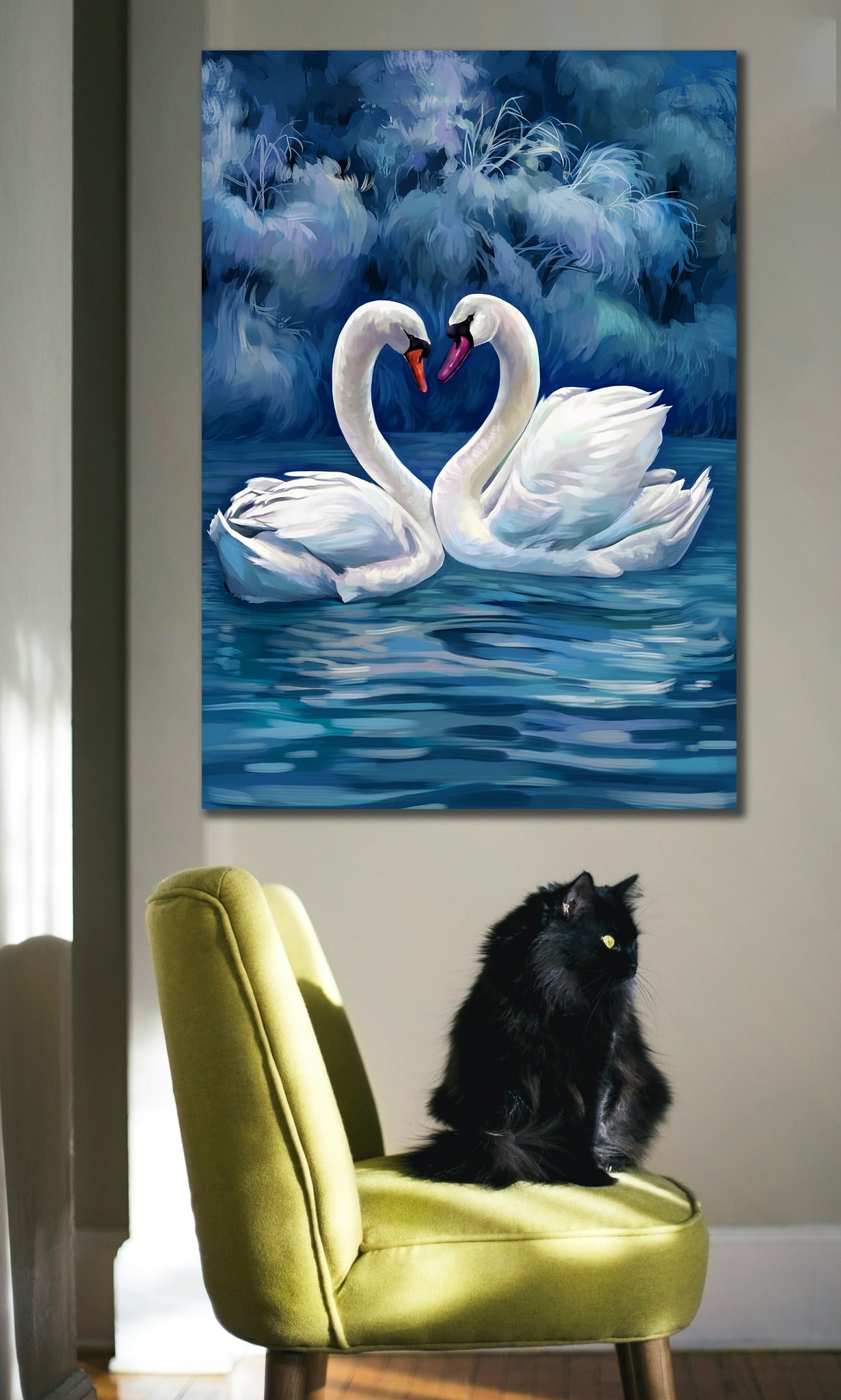 Elegant White Swans Abstract Canvas Wall Art