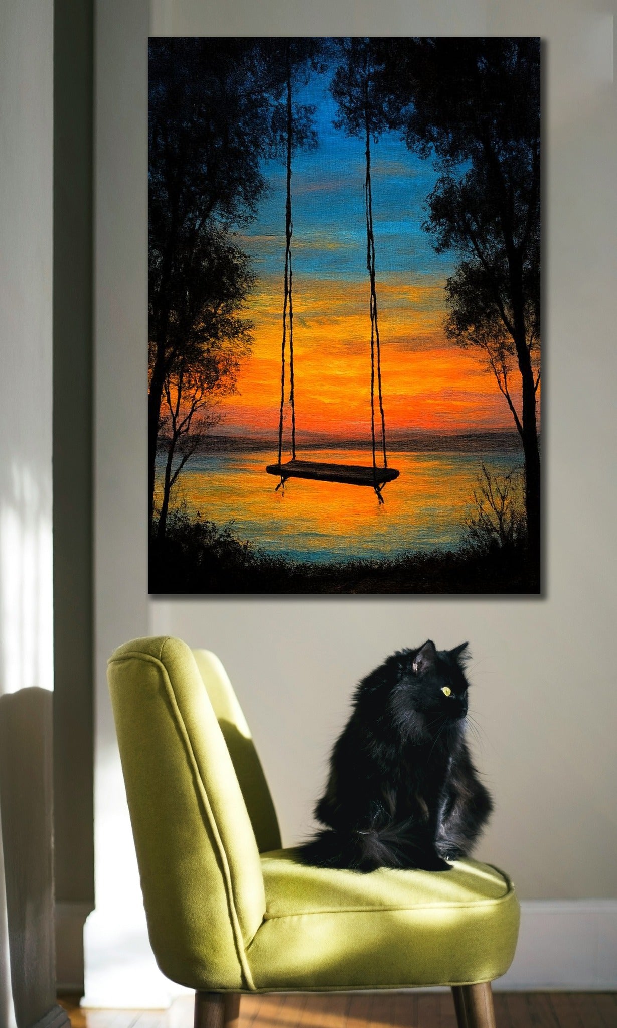 Serene Sunset Boat Abstract Canvas Wall Art