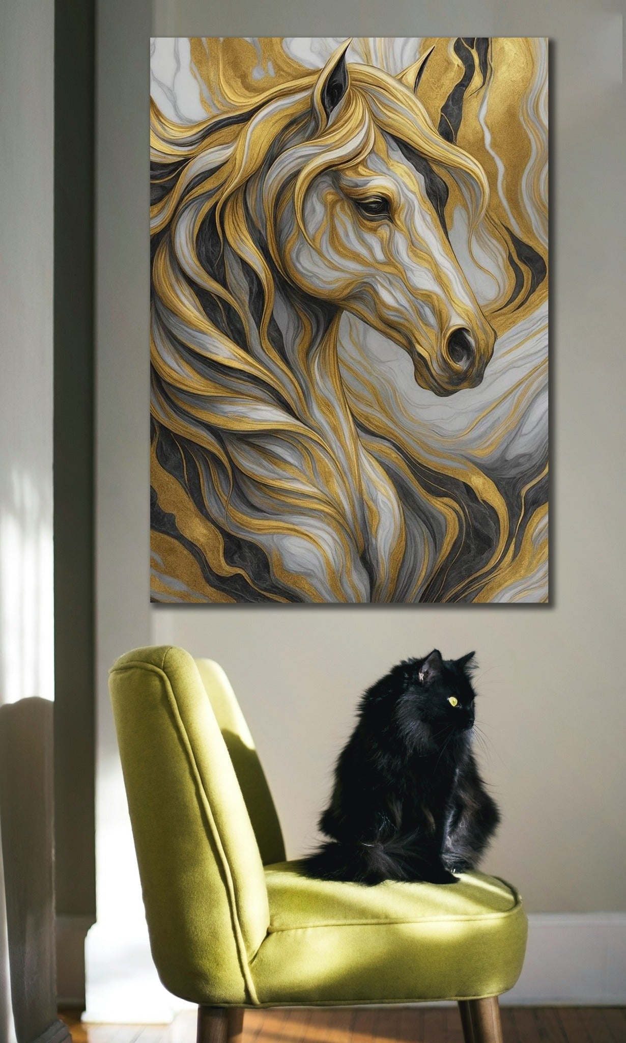Majestic Golden Horse Abstract Canvas Wall Art