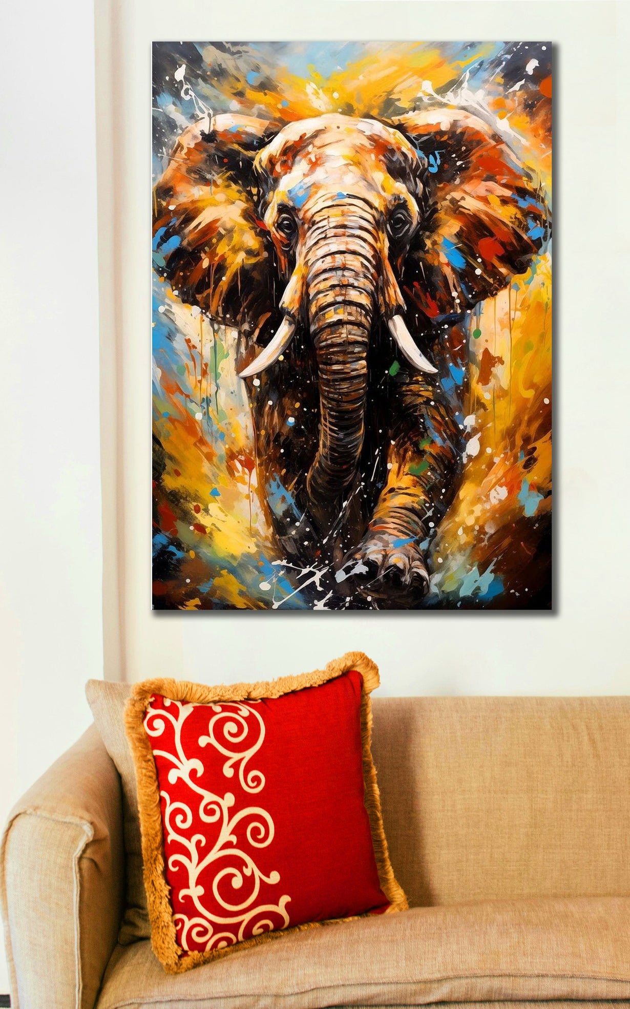Vibrant Colorful Elephant Abstract Canvas Wall Art