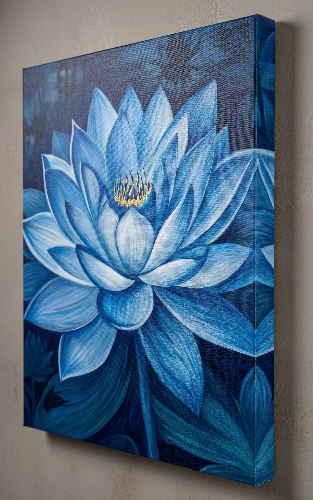Vibrant 3D Blue Lotus Flower Abstract Canvas Wall Art