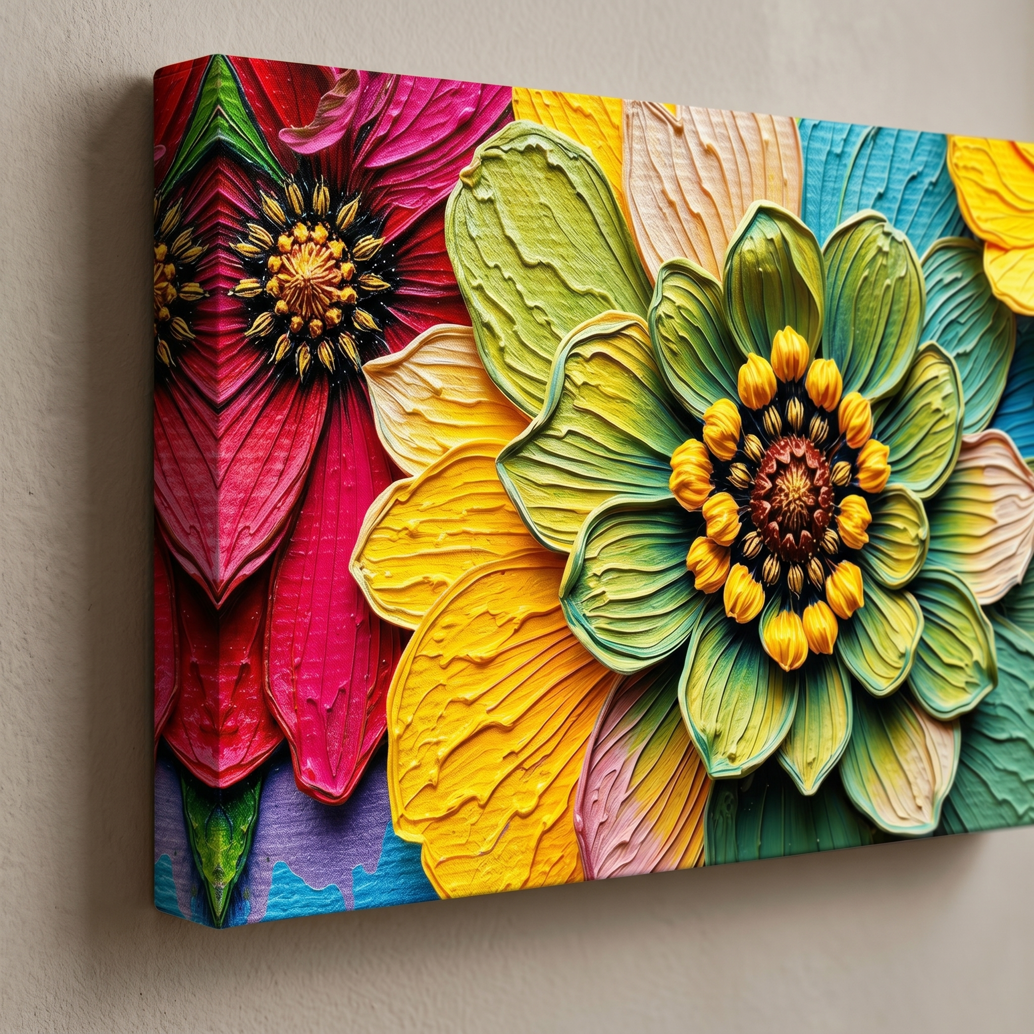 Vibrant 3D Sunflower Floral Abstract Canvas Wall Art