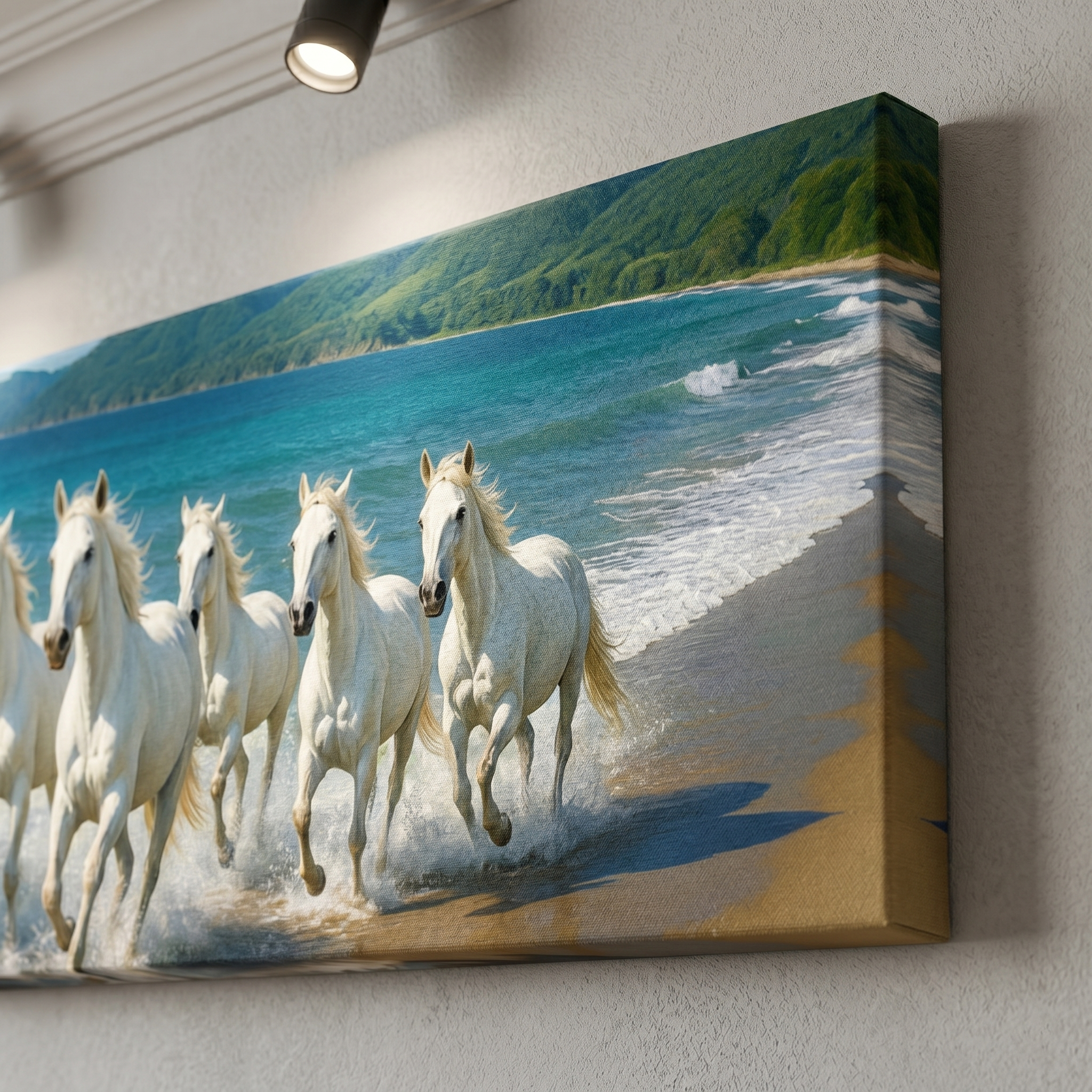Majestic White Horses Ocean Splash Canvas Wall Art