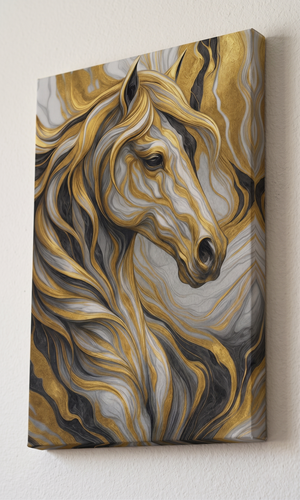 Majestic Golden Horse Abstract Canvas Wall Art