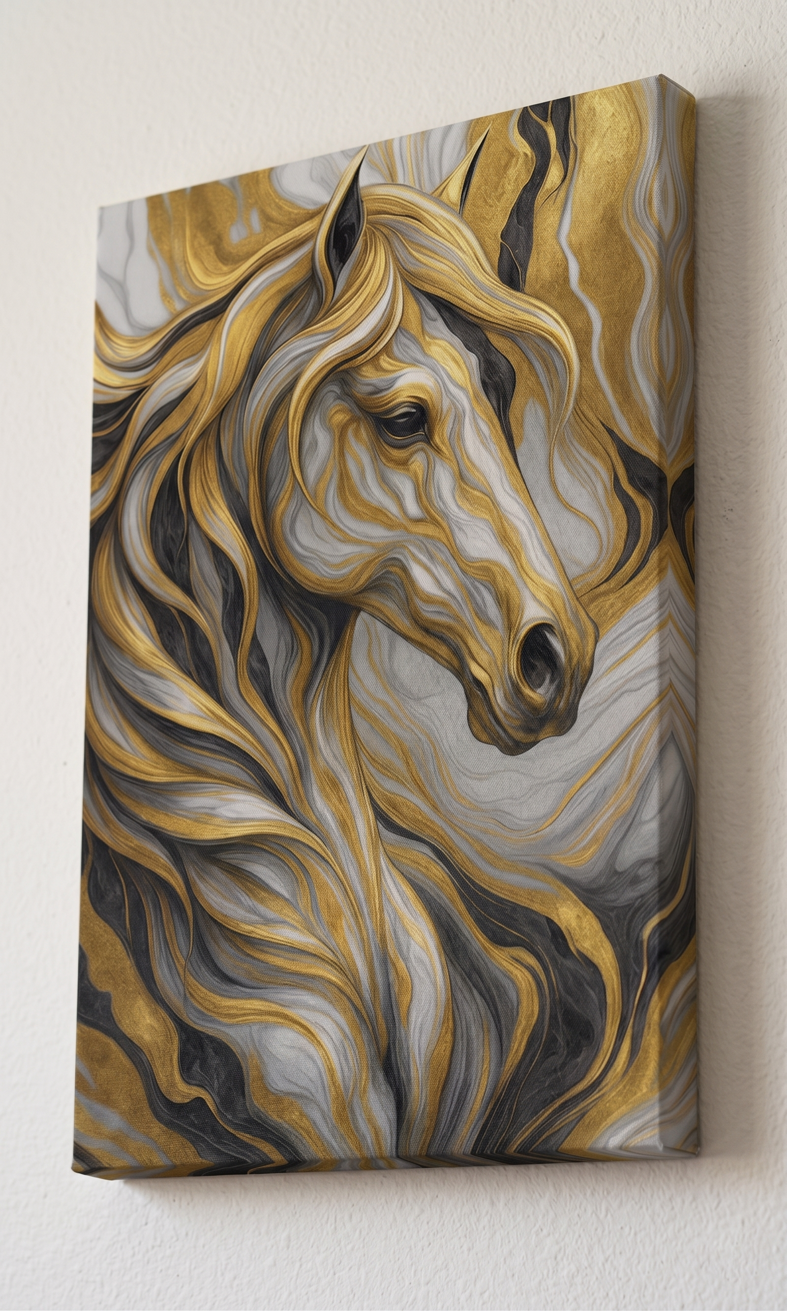 Majestic Golden Horse Abstract Canvas Wall Art
