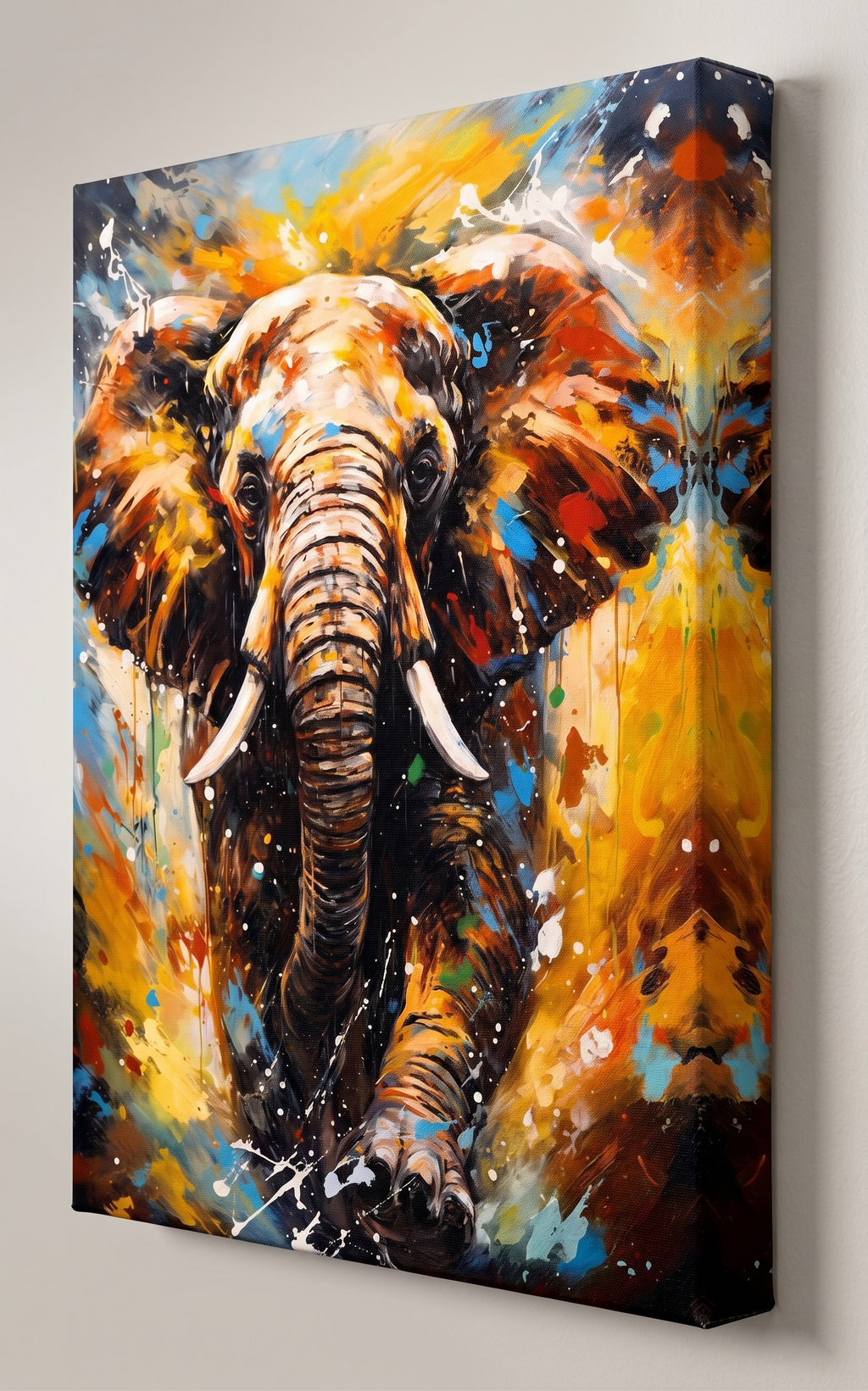 Vibrant Colorful Elephant Abstract Canvas Wall Art